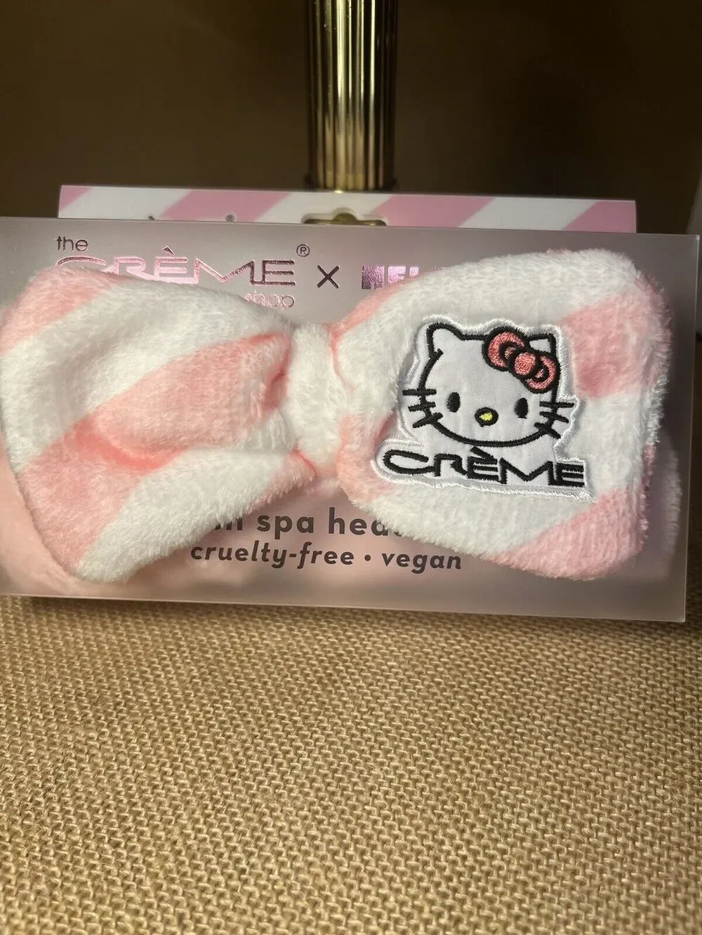 HELLO KITTY Baby Pink Striped Plush Spa Headband